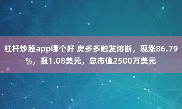 杠杆炒股app哪个好 房多多触发熔断，现涨86.79%，报1.08美元，总市值2500万美元