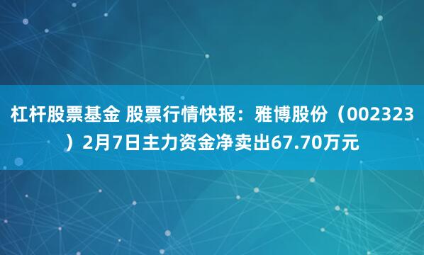 杠杆股票基金 股票行情快报：雅博股份（002323）2月7日主力资金净卖出67.70万元